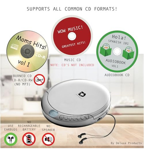 Cd Player Portable Con Antisalto, Auriculares Y Cables