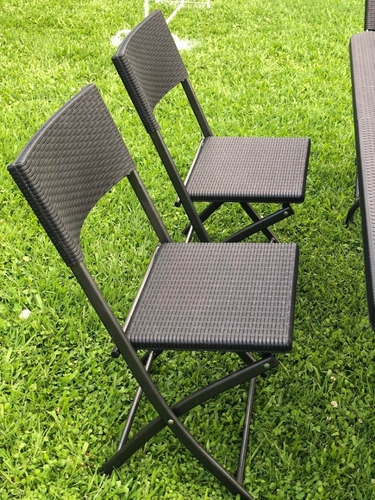 Juego De Jardin Simil Ratan 7 Piezas Caño Y Plastico