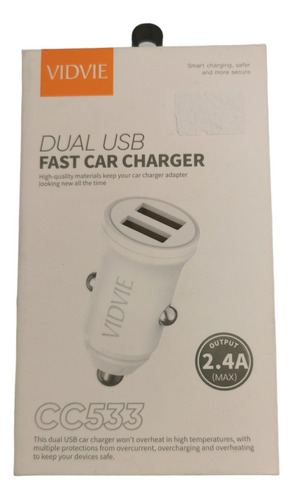 Cargador De Auto Dual Usb 2.4a Vidvie Cc533