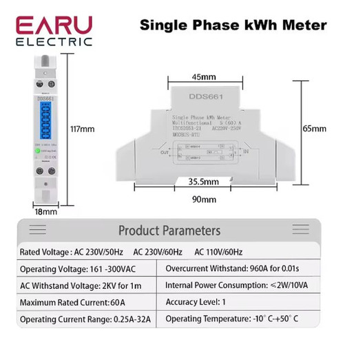 Wattmeter Monofase Lcd Kwh 60a 110v Rs485 Modbusrtu Arduino