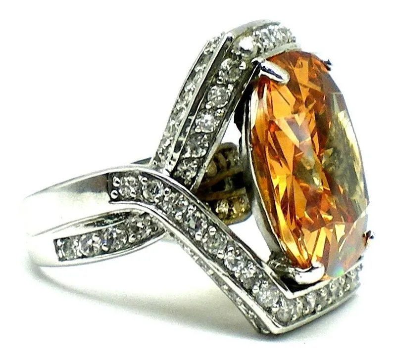 Fantastico Anillo De Plata 925 Citrino Y Zafiros