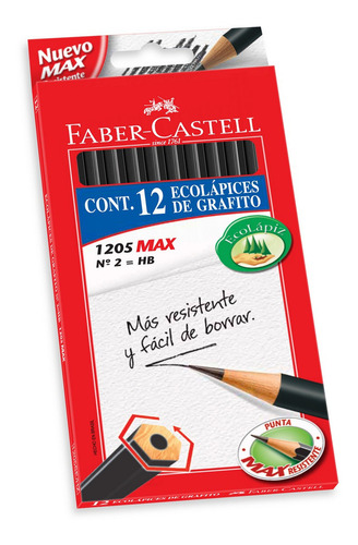 12 Eco Lapiz Grafito N°2 Hexagonal Faber Castell