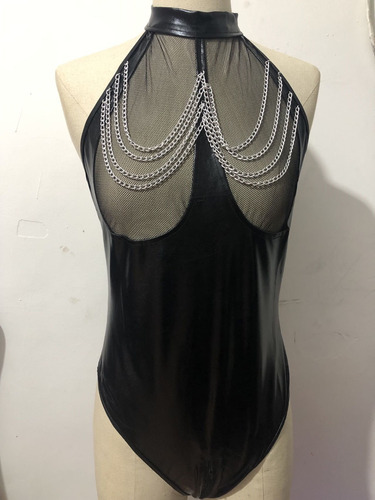 Lencería Bodysuit Camisón Chain Sensual De Cuero Pu Pijama