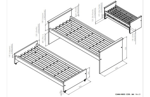 Imagen 5 de 5 de Cama Nido Doble Con Carro Cama 1 Plaza (80 Cm) De Melamina Reforzada - 900