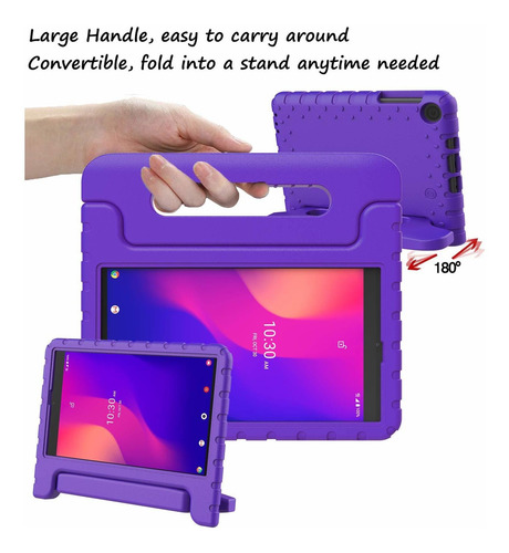 Funda Para Alcatel Joy Tab 2 2020 Con Agarradera Violeta