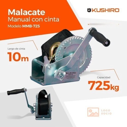 Imagen 3 de 7 de Malacate Manual Tipo Cinta 10mt 725kg Kushiro