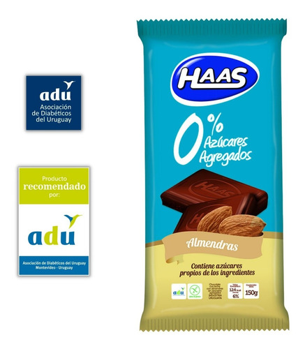 Choc. Haas Almendras 0%* 150grs - Sello Adu - Diabetes