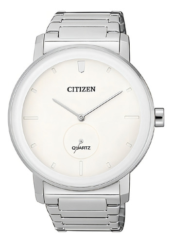 Reloj Citizen Be918052a Hombre Clasico Pila Malla Plateado Bisel Blanco Fondo Blanco