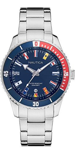 Relógio masculino de quartzo Nautica 100m Nappbs022 Boleta Strap Cor: prata, moldura, cor de fundo azul, cor de fundo azul