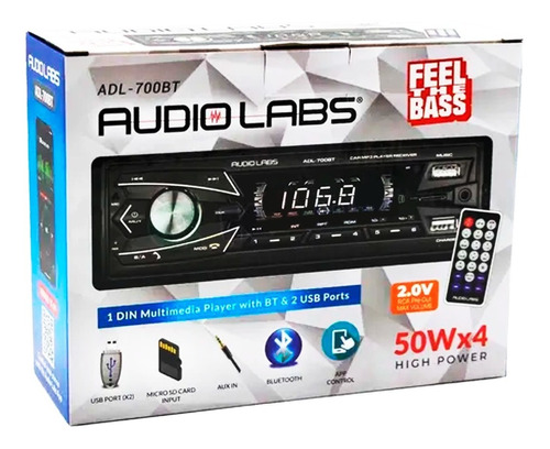 Autoestéreo Audio Labs Bluetooth Usb Aux Fm Sd Adl700bt