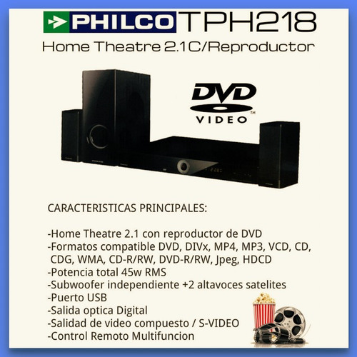 Philco Tph218 Home Theatre 2.1 C/ Reproductor Dvd Usb Hdmi