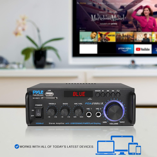 Amplificador Pyle Pda29bu.5, 100 W Rms, 2 Canales, Bt, Ne...