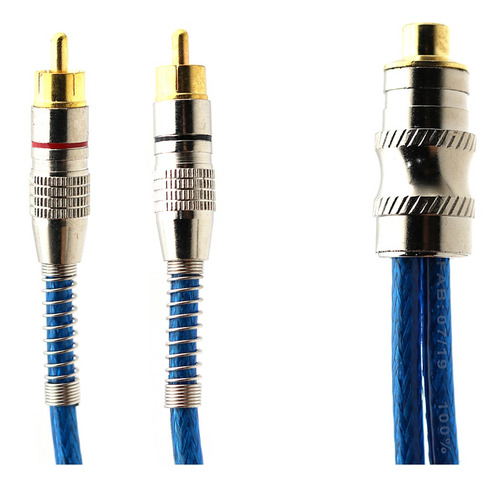 Imagem 10 de 10 de Kit 1 Cabo Rca 5 Metros Blindado + 2 Y Macho Azul Tech One