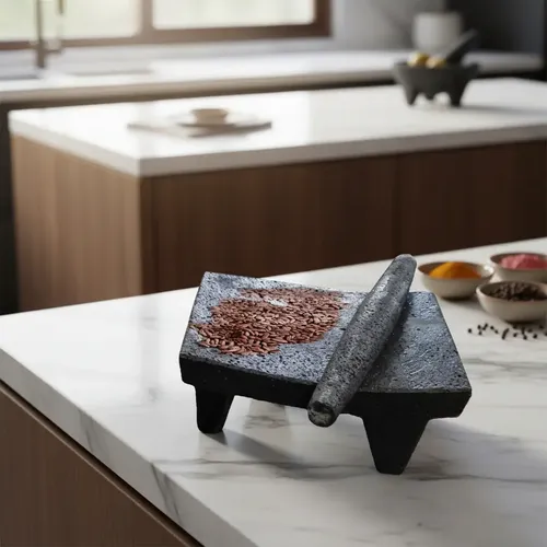 Metate Negro De Piedra Volcánica 27.5x36cm Con Metlapil | Meses sin interés
