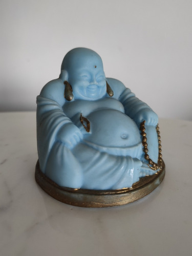 Buda Azul Com Dourado Em Resina Zen Budismo 