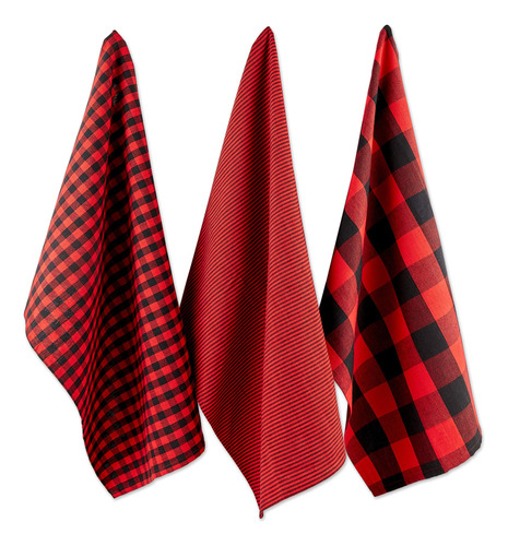 Dii Coleccion De Cocina 100% Algodon Gingham Check, Rojo/neg