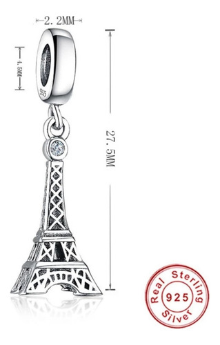 Ldqms Collar Dije Plata S925 Torre Eiffel Charm Compatible