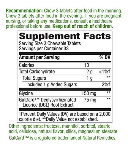 Tabletas Masticables Nature's Way Dgl 3:1 Para Aliviar La Di