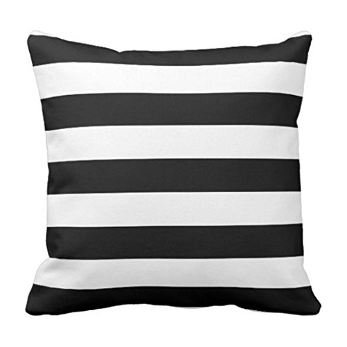 Throw Pillow Cover Horizontal Black And White Stripe Wi...