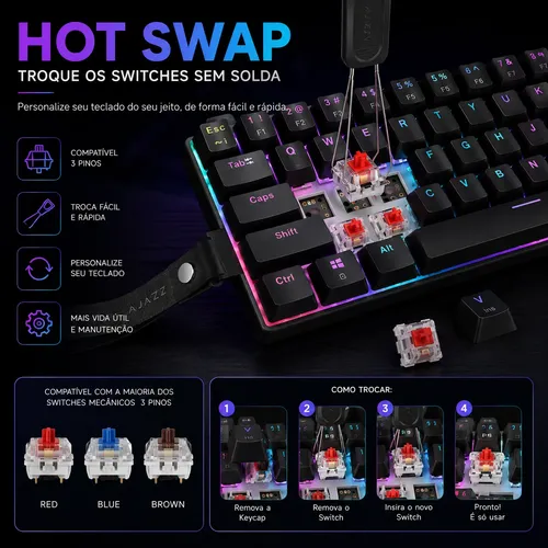 Ajazz Nk61 Teclado Mecânico 60% Rgb Gamer Usb Com Fio | MercadoLivre