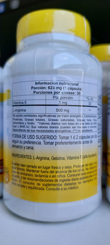 Vitatech L Arginina Potenciada + Vitamina E (60 Cápsulas) Sin Sabor