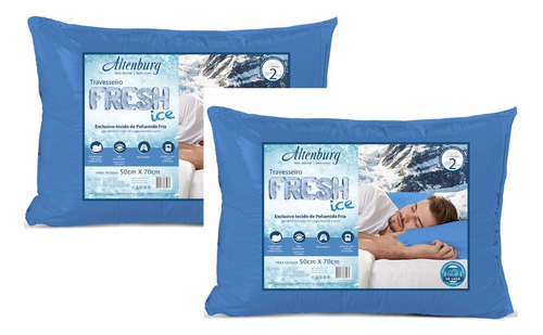 Kit 2 Travesseiros Fresh Ice 50x70cm Refrescante Altenburg Cor Azul