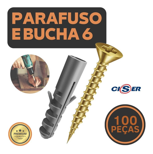 Kit Parafuso 3,5x40 Com Bucha 6mm Com Aba 100 Peças