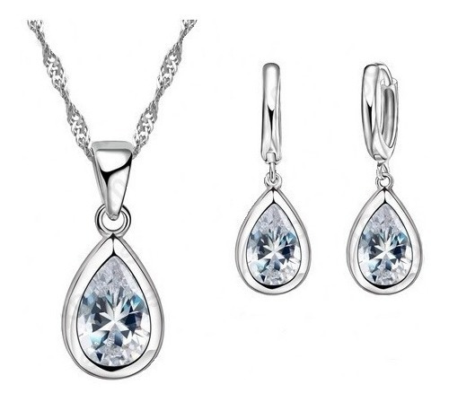 Set Collar Y Aretes Baño Plata 925, Gota Rod Princess Iii