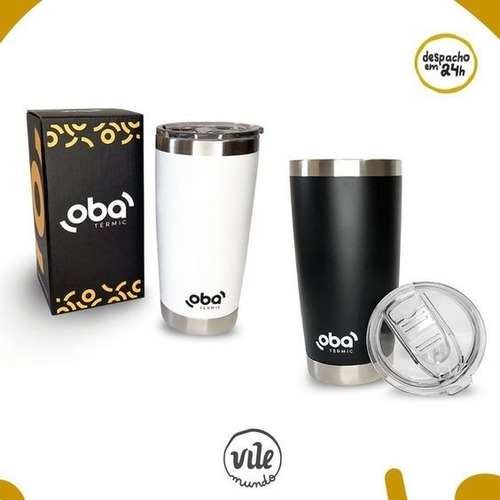 Imagem 1 de 6 de Oferta Kit 2 Copos Térmicos Inox C/ Tampa & Abridor