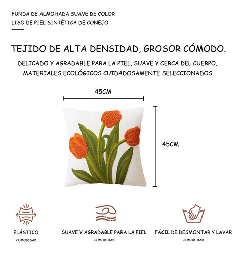Juego De 2 Fundas De Almohada Florales, 45x45cm Tulipanes Naranjas
