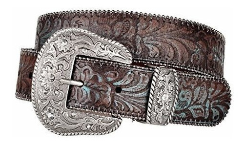 Scroll Western Hebilla Con Cinturon De Piel Color Marron Con