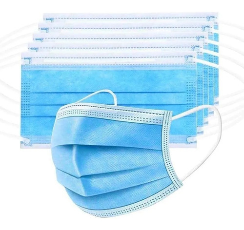 Mascara Descartavel Tripla Camada Com Clip Nasal 50 Unidades Cor Azul