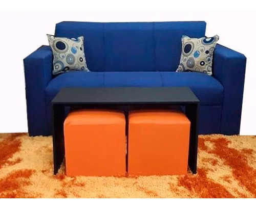 Sillón Sofa 3 Lugares Minimalista Mesa Y 2 Puff !
