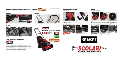 Imagen 4 de 5 de Cortadora Cesped Sensei 620 Bag Plus Extra Sp 6.2hp Autoprop