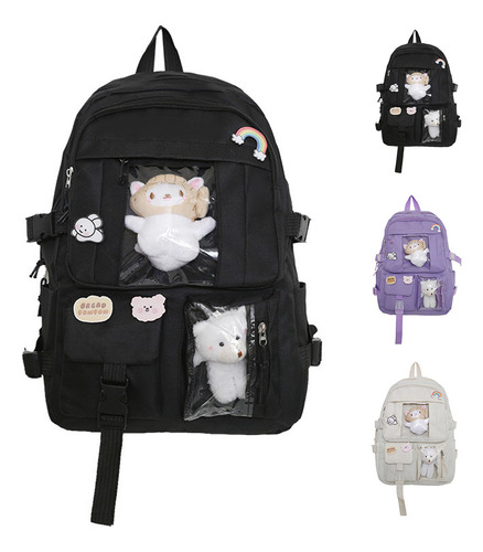 Mochila Escolar De Moda Casual Impermeable Gran Capacidad Foofoo Negro