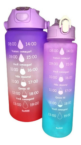 Kit 2 Garrafas 2l E 700ml De Água Degradê Cor Roxo