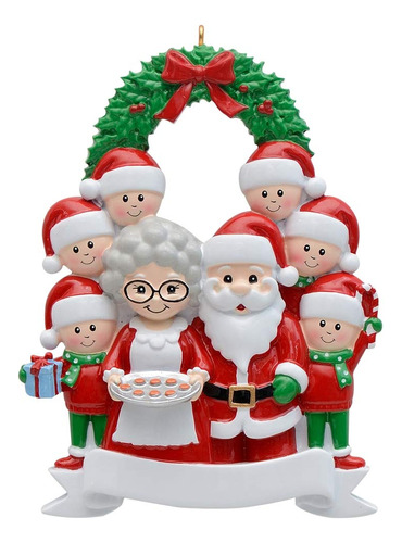 Familia De 8 Adornos De Navidad Personalizados, Papa Noel Y