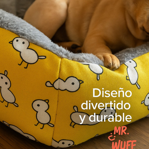 Cama Para Perro Gato Rectangular Acolchonada Mr Wuff Tallas Amarillo Con Gris 55x45