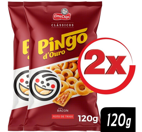 Kit 2 Salgadinho De Trigo Bacon Elma Chips Pingo D Ouro 120g