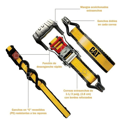 Correas De Amarre Con Trinquete Y Hevillas De Leva Cat Amarillo