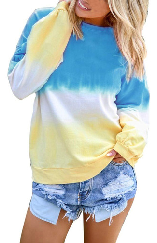 Sudadera Para Mujer Otoño Informal Cuello Degradado Color