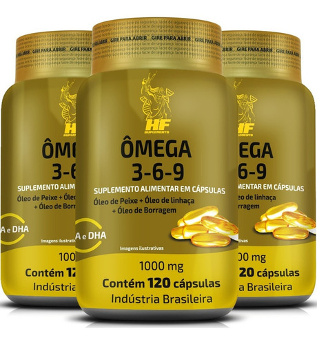Imagem 1 de 6 de Kit 3x Omega 3-6-9 Peixe+linhaça+borragem 120caps