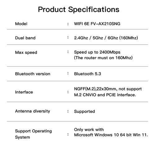 Tarjeta De Red Fenvi 802.11ax 2,4g/5ghz/6ghz Wifi 6e