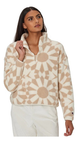 Champion Sudadera Polar Cierre Estampado Geométrico Beige