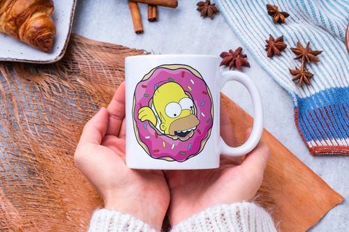 Taza Café Homero Dona Los Simpson Diseño Unico 11 Oz