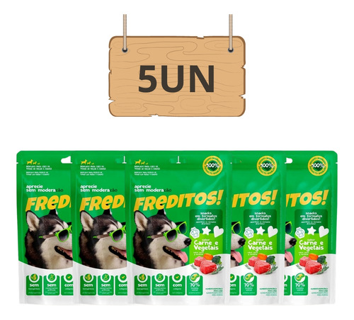 Kit 5un Petisco Para Cães Freditos Carne E Vegetais 50g