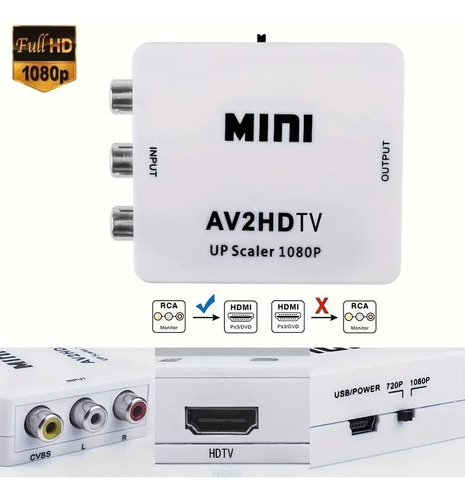 Convertidor 3 Rca A Hdmi: Soporta Resolución Full Hd