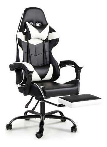 Silla Gamer Lumax Modelo Rom Con Apoyapies - Negro/blanco