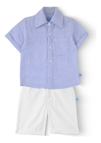Conjunto De Niño Bebé De Camisa De Lino Y Short Heri 0005 Azul Rey 2 Años