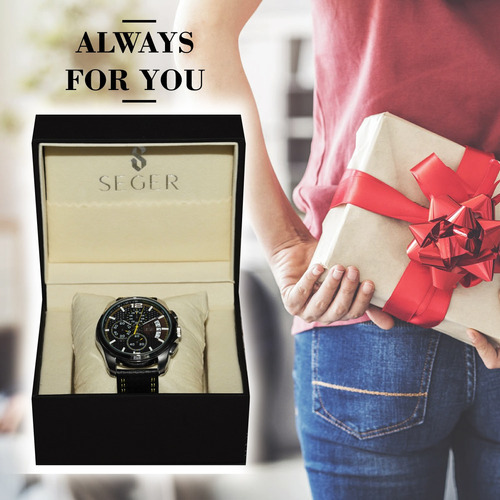 Imagen 3 de 7 de Reloj Hombre Seger 9106 Original Eeuu Elegante Sport Lujoso Color De La Malla Negro/amarillo